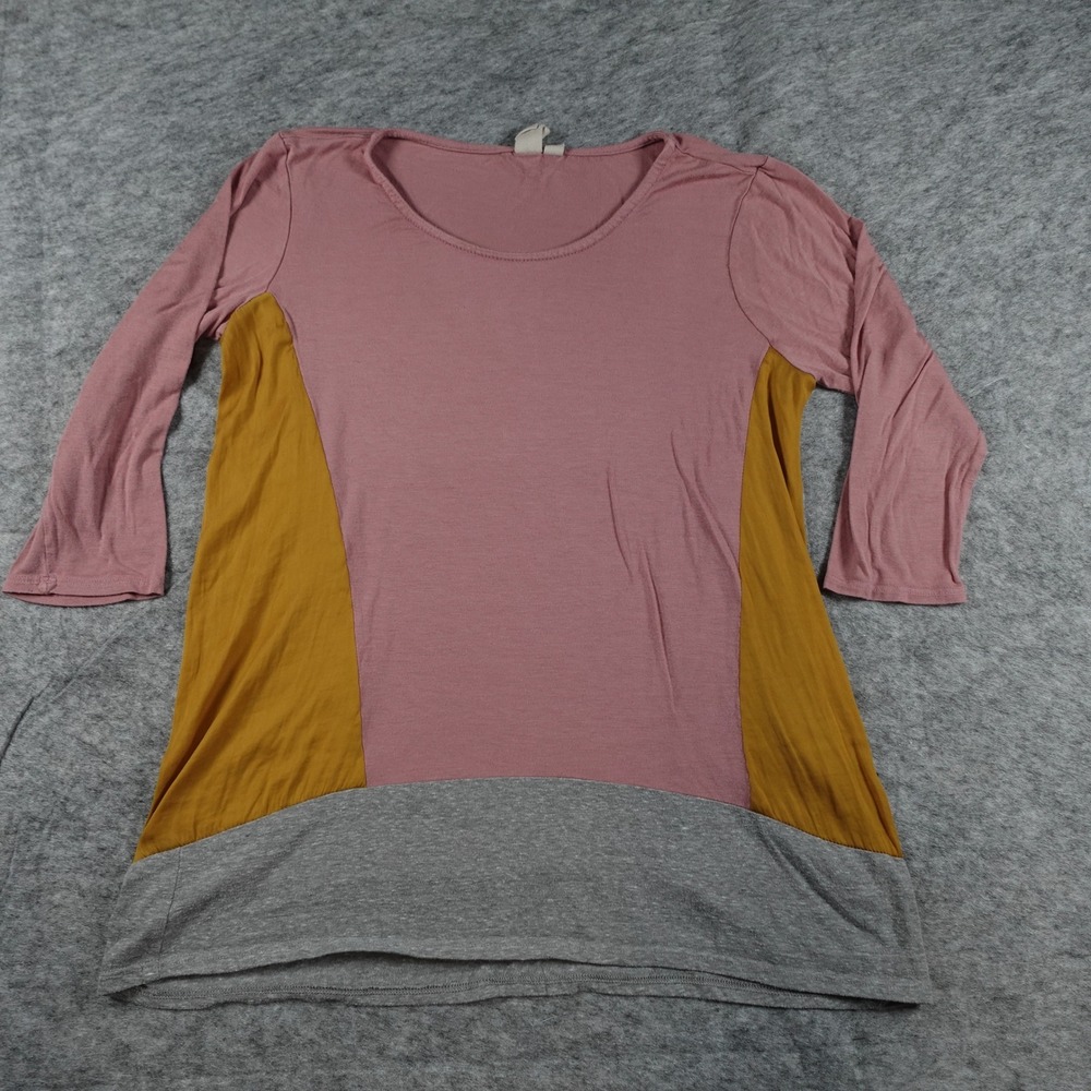 Dolan Top Womens Extra Small Pink Colorblock Blouse 3/4 Sleeve Crew Neck